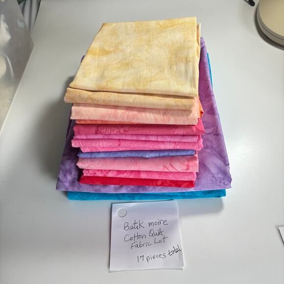 Quilt Fabric Lot Batik Moire Watercolor-like Assorted Colors 17 pcs 2.5 lb - Picture 3 of 4